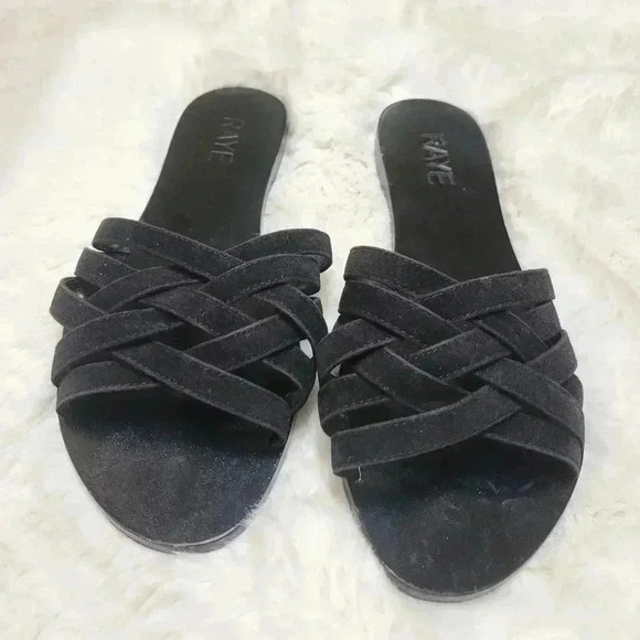Raye by Revolve Black Suede Leather Criss Cross Sandals Size 8 Slip On Slides - Picture 3 of 6